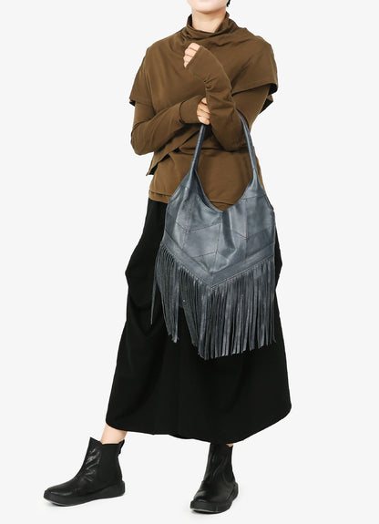 Beylasita Vintage Hobo Bag Cowhide Leather Fringe Shoulder Bag