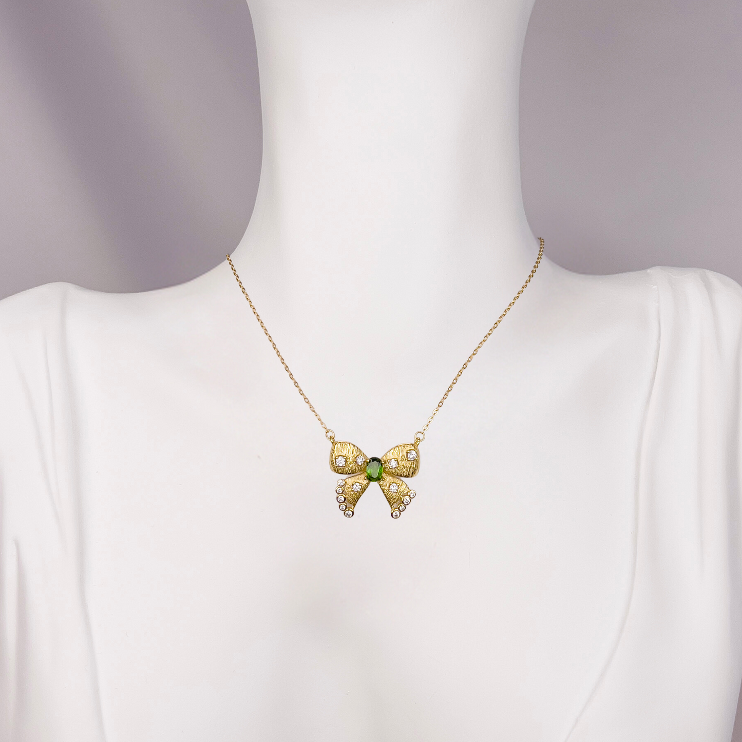GEMOR Zircon Princess Necklace for Women | Butterfly Pendant Chain Necklace with Green Gemstone