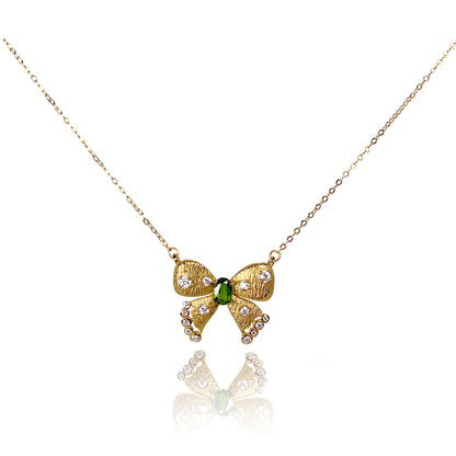 GEMOR Zircon Princess Necklace for Women | Butterfly Pendant Chain Necklace with Green Gemstone