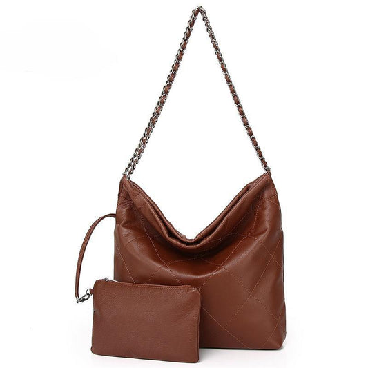 Beylasita 2-piece Leather Tote and Clutch Bag Set, Hobo Slouch Bag, Large Bucket Bag, Vintage Shopper Shoulder Bag